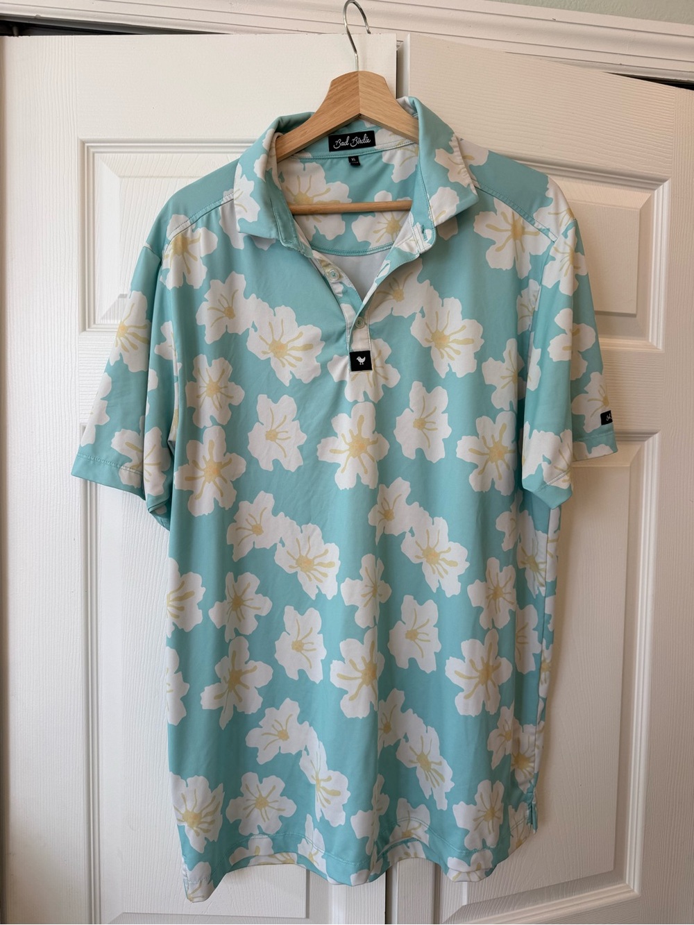 Bad Birdie Men's Floral Golf Polo Shirt Blue Performance
Short Sleeve - Picture 5 of 6